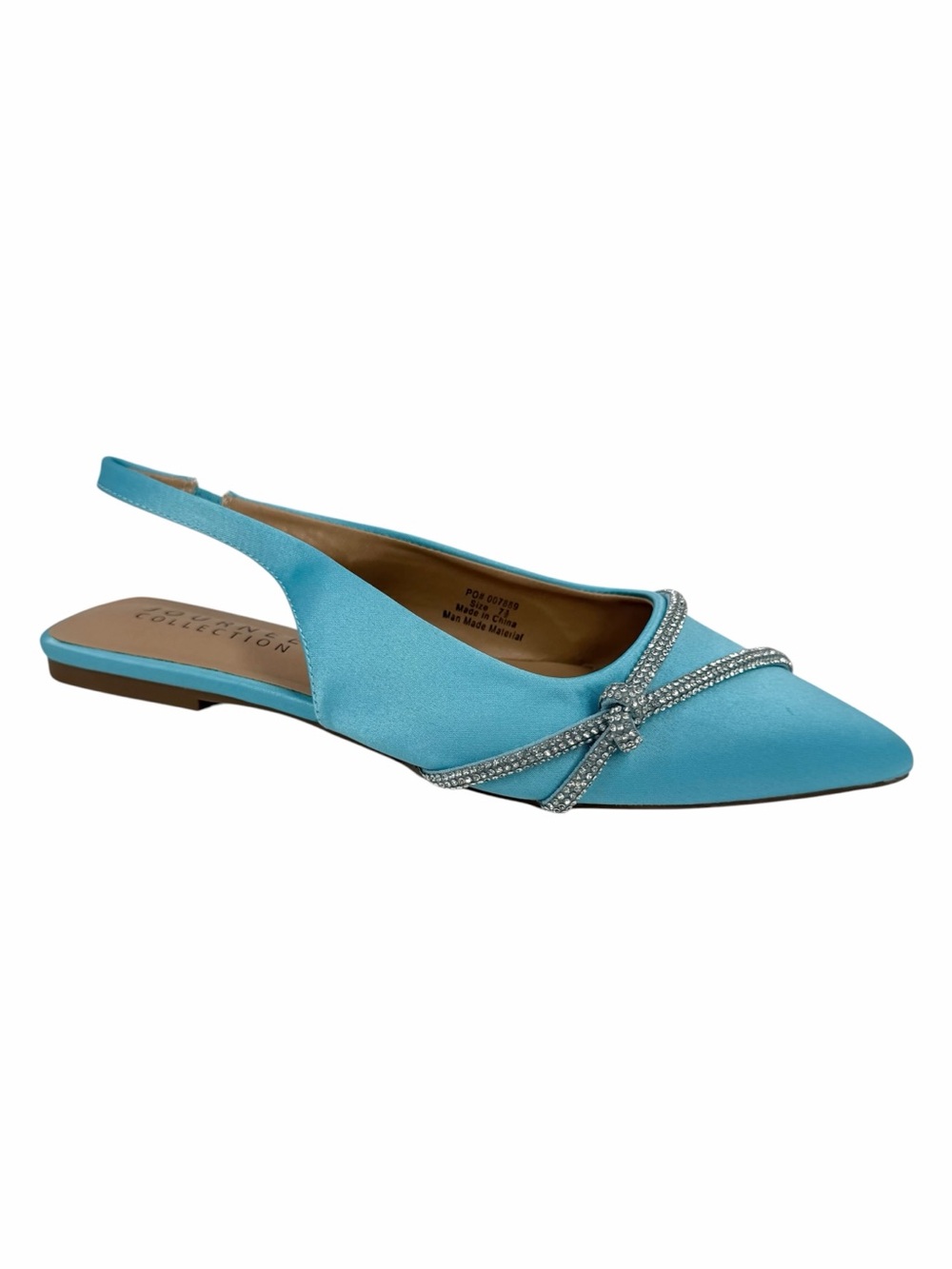 Journee Collection Women's Rebbel Rhinestone Knot Slingback Flats Blue Size 7.5